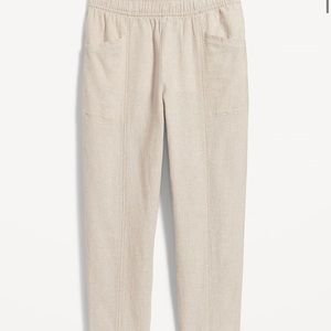 NWT OLD NAVY High-Waisted Cropped Linen-Blend Tapered Pants Flax Linen MEDIUM